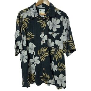 Banana Cabana Mens Silk Shirt Size XL Floral Button Down Tiki Summer Vacation